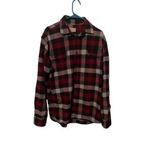 Jachs Mens Red & Black Plaid Long-Sleeve Button-Down Flannel Shirt Extra Large T